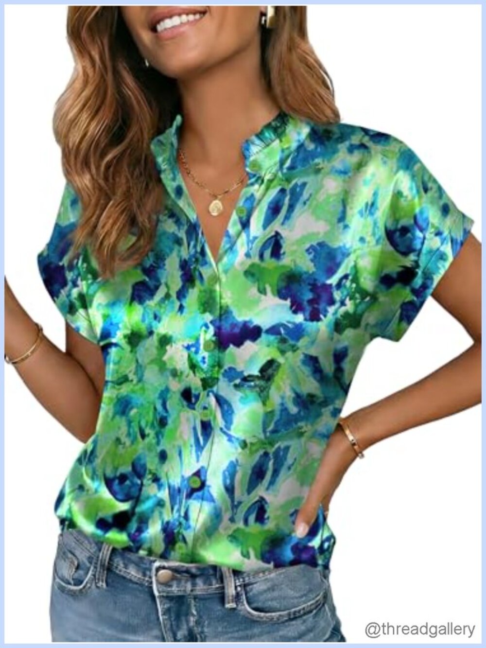 Women Satin Button Down Shirt Short Sleeve Ruffle Collar Blouse